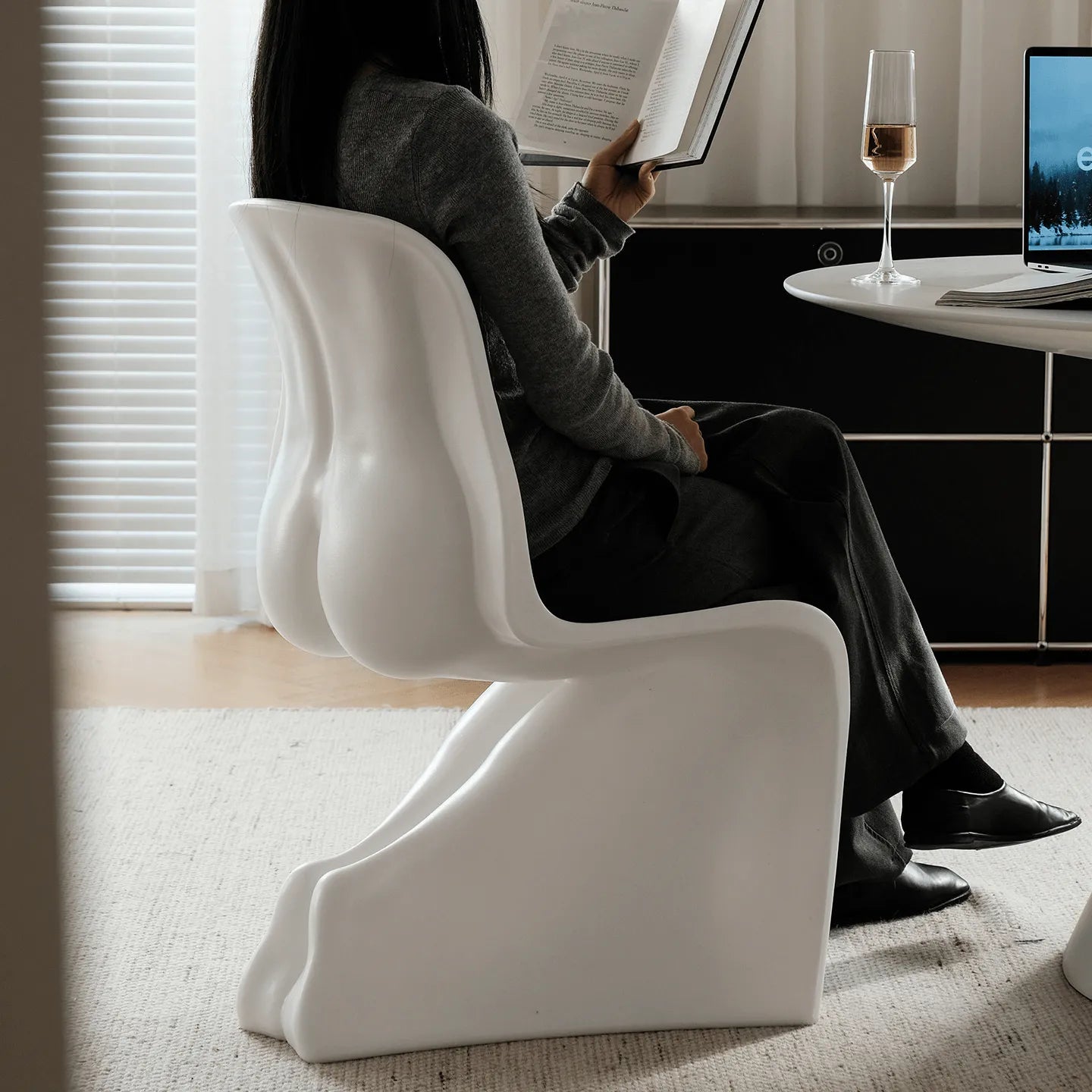 Sculptural Her Chair Dining Chair Series in Glossy Curved Silhouettes