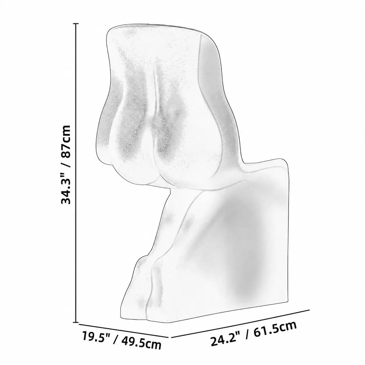 Sculptural Her Chair Dining Chair Series in Glossy Curved Silhouettes Dimensions