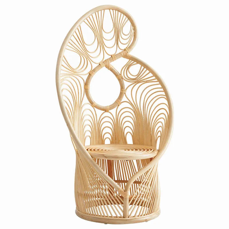Sculptural Honey-Tone Rattan Accent Chair with Phoenix Back and Resort Style