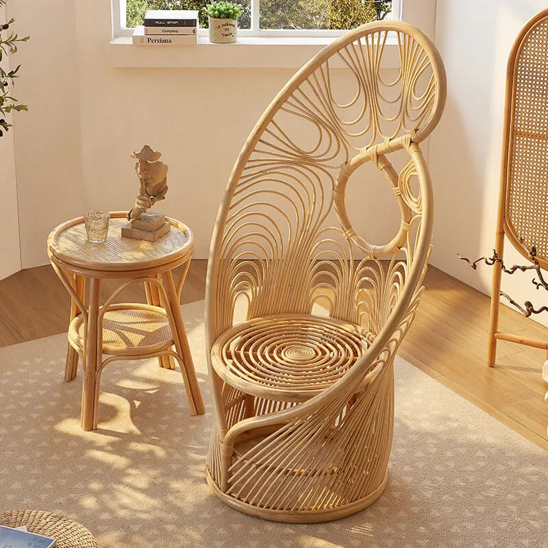 Sculptural Honey-Tone Rattan Accent Chair with Phoenix Back and Resort Style
