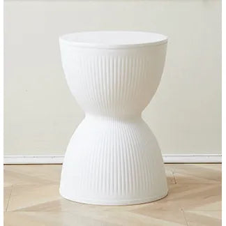 Sculptural Hourglass End and Side Table, Fluted Matte Stool Accent