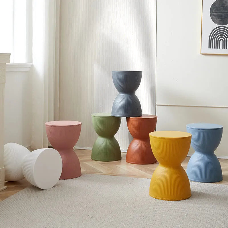 Sculptural Hourglass End and Side Table, Fluted Matte Stool Accent