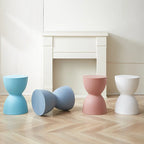 Sculptural Hourglass End and Side Table, Fluted Matte Stool Accent