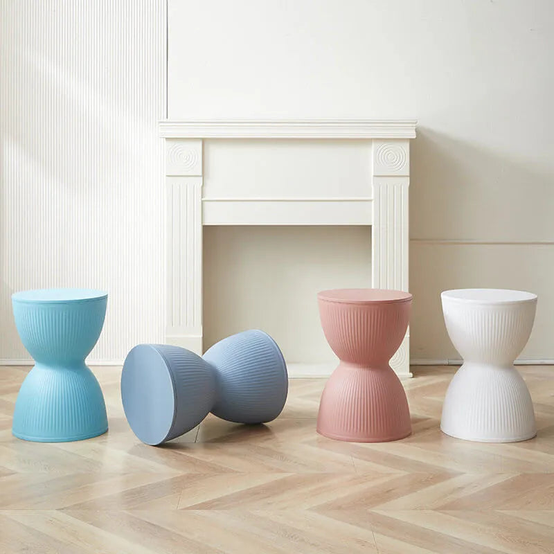 Sculptural Hourglass End and Side Table, Fluted Matte Stool Accent