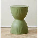 Sculptural Hourglass End and Side Table, Fluted Matte Stool Accent