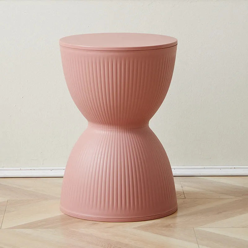 Sculptural Hourglass End and Side Table, Fluted Matte Stool Accent