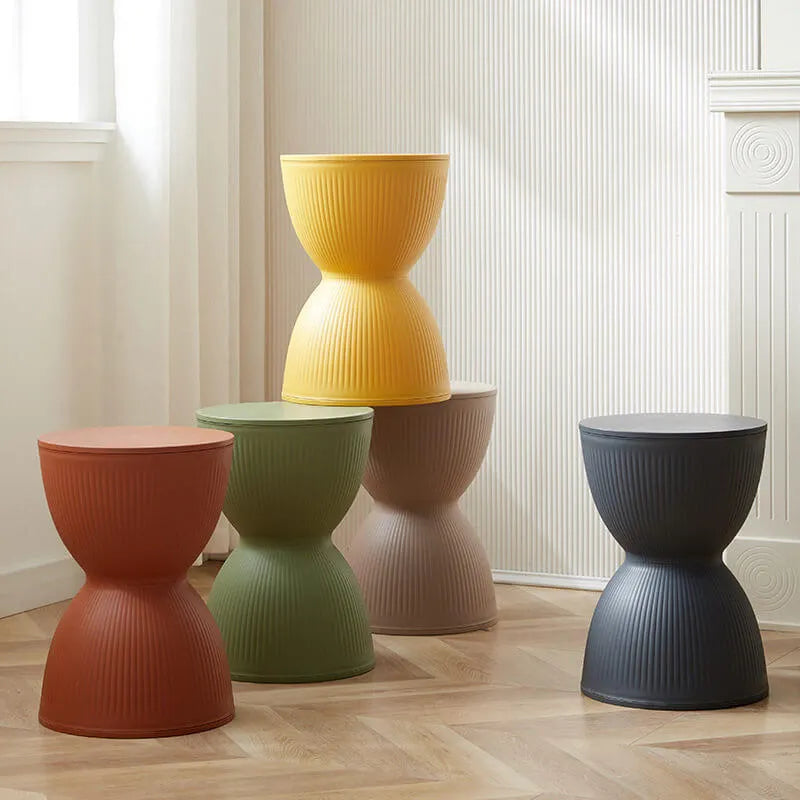 Sculptural Hourglass End and Side Table, Fluted Matte Stool Accent