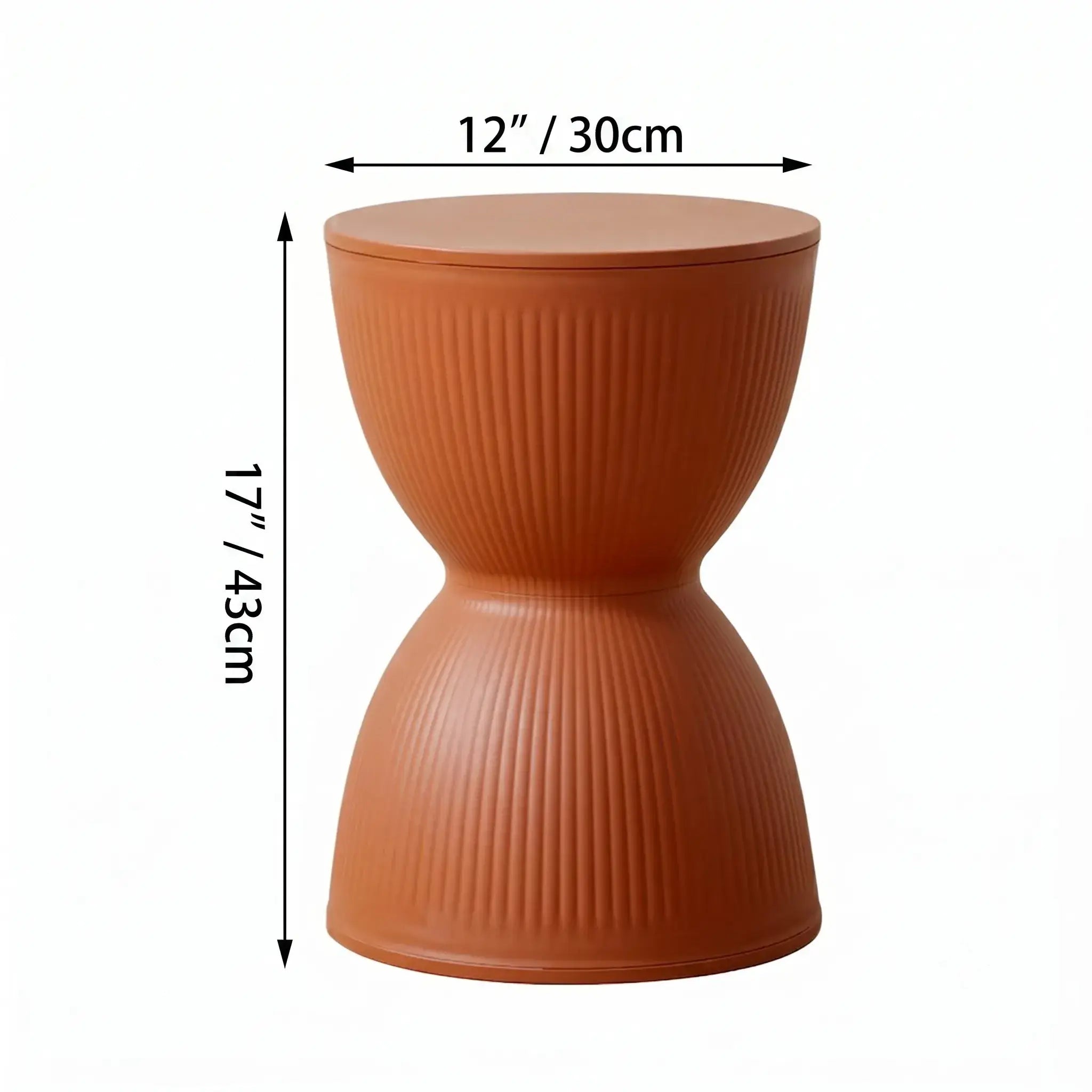 Sculptural Hourglass End and Side Table, Fluted Matte Stool Accent Dimensions