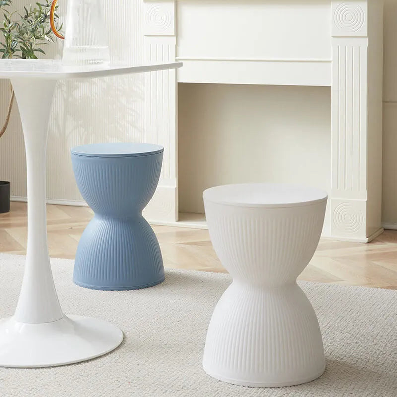 Sculptural Hourglass End and Side Table, Fluted Matte Stool Accent Main Product Image