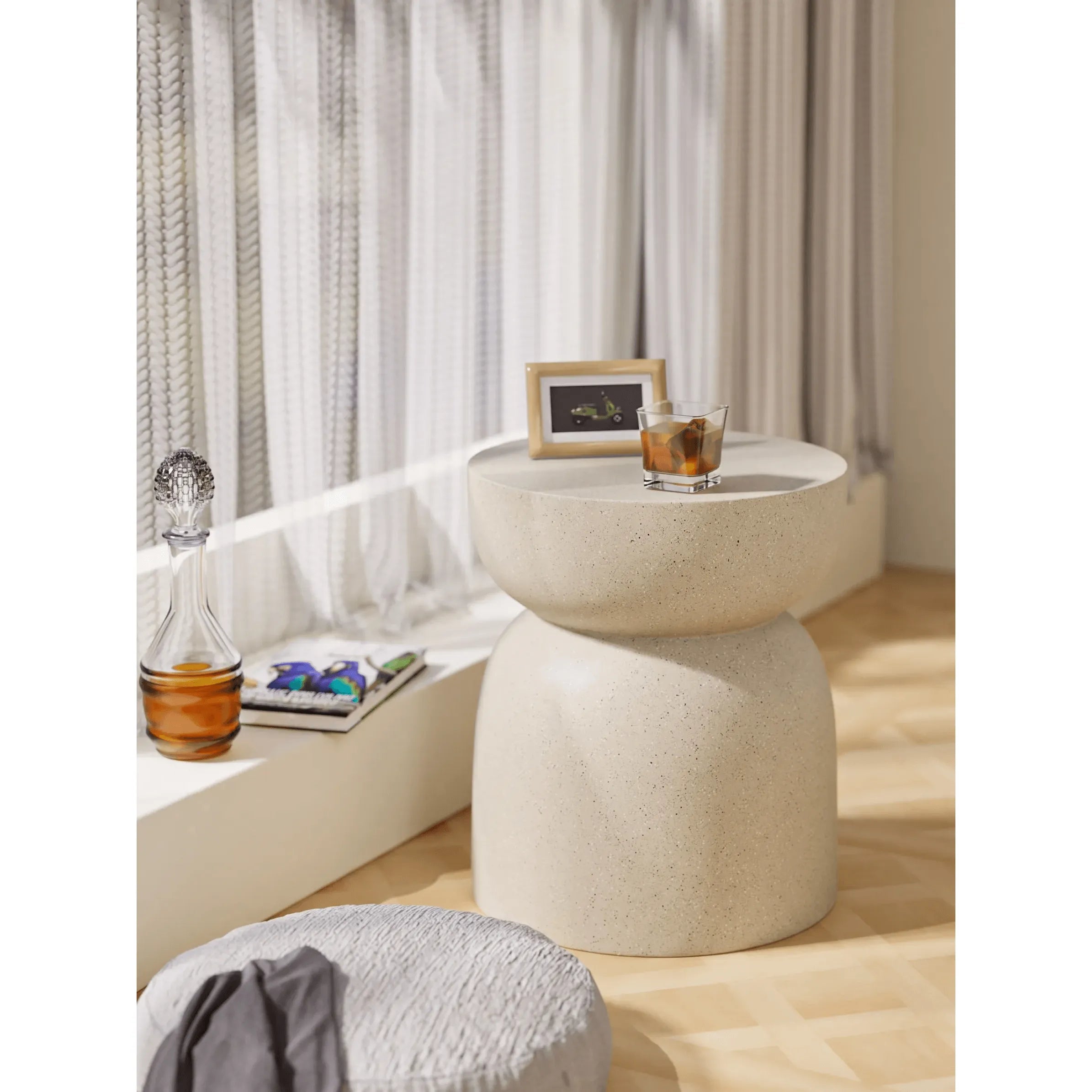 Sculptural Hourglass End and Side Table With Textured Matte Finish