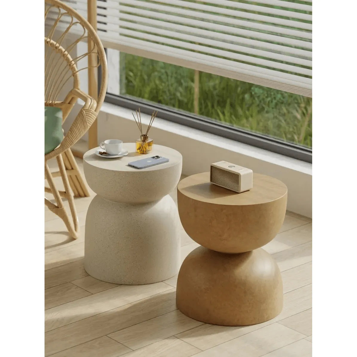 Sculptural Hourglass End and Side Table With Textured Matte Finish Main Product Image