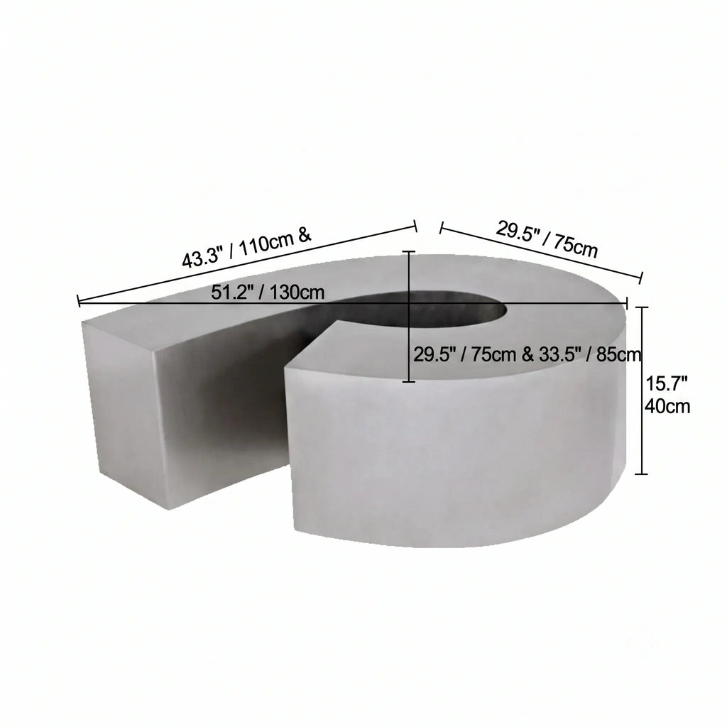 Sculptural Infinity-Form Stainless Steel Coffee Table with Matte Brushed Finish Dimensions