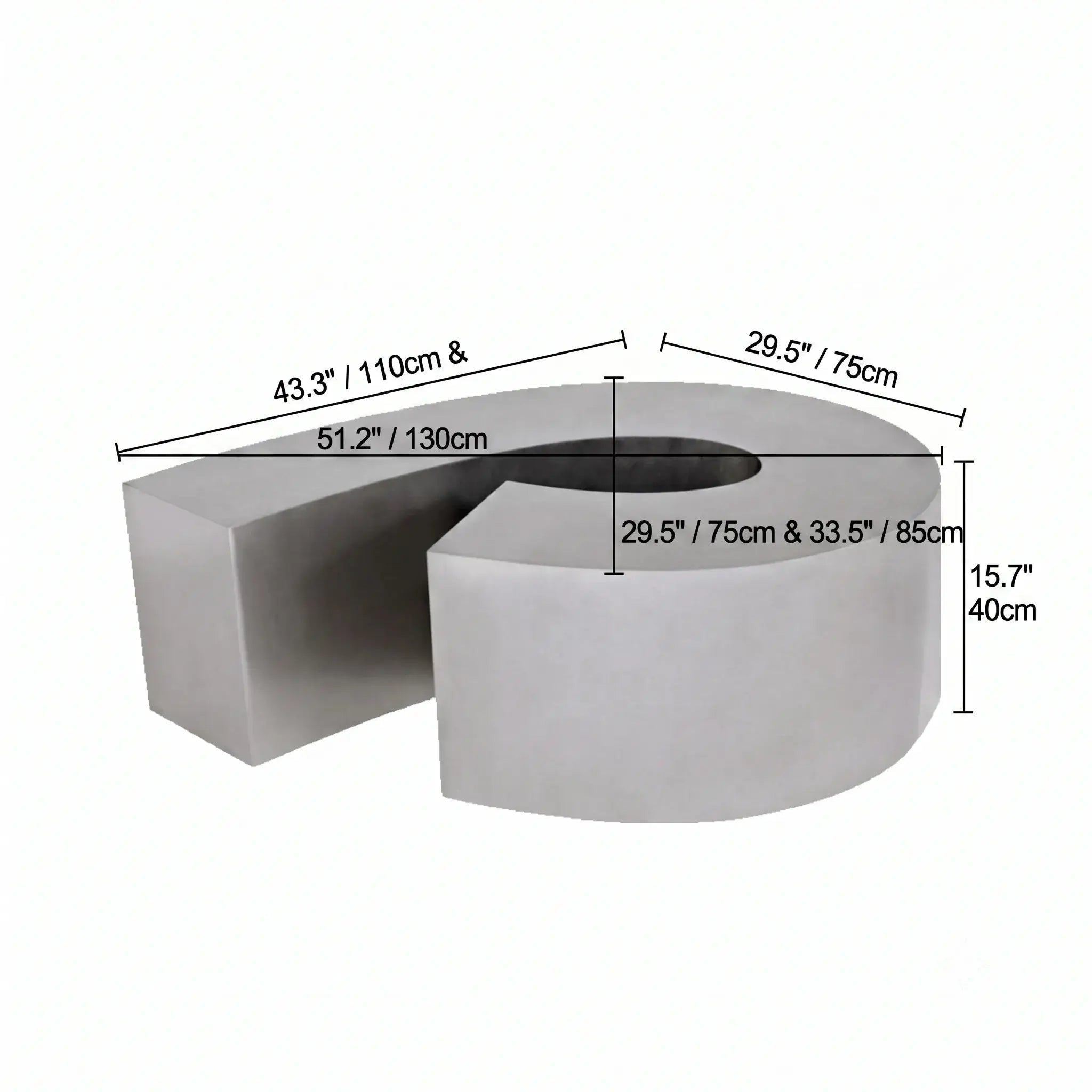Sculptural Infinity-Form Stainless Steel Coffee Table with Matte Brushed Finish Dimensions