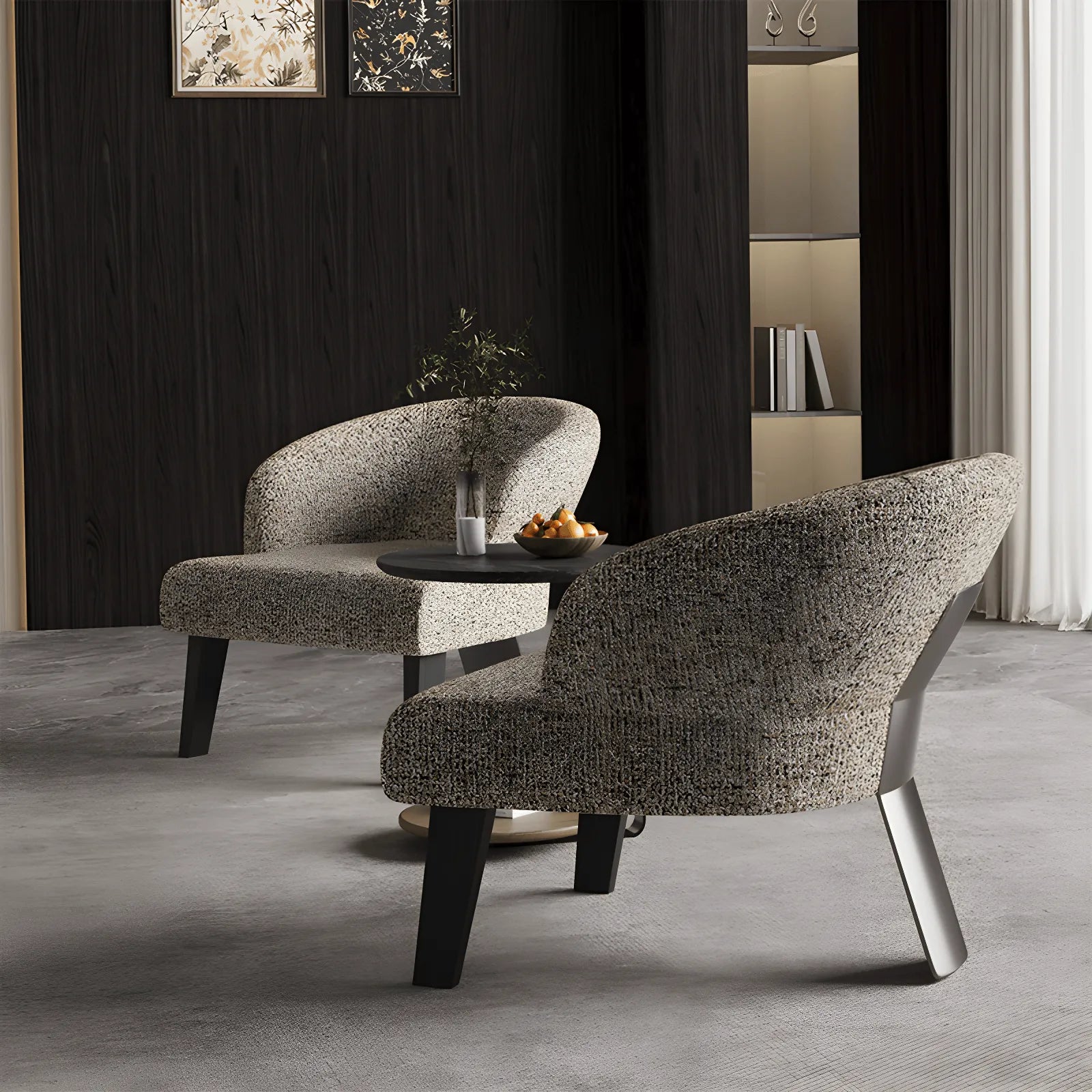 Sculptural Italian Accent Chair with Curved Shelter Arms and Textured Upholstery