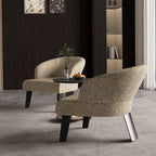 Sculptural Italian Accent Chair with Curved Shelter Arms and Textured Upholstery