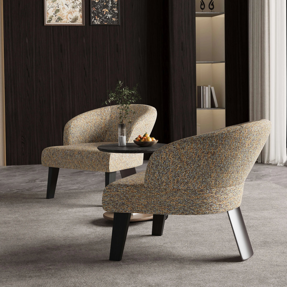 Sculptural Italian Accent Chair with Curved Shelter Arms and Textured Upholstery