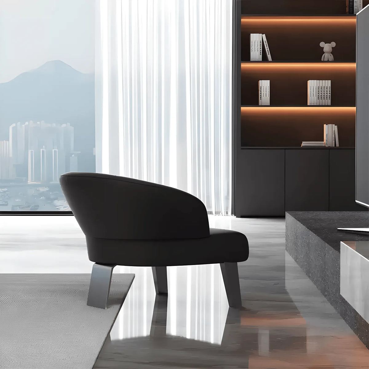 Sculptural Italian Accent Chair with Curved Shelter Arms and Textured Upholstery