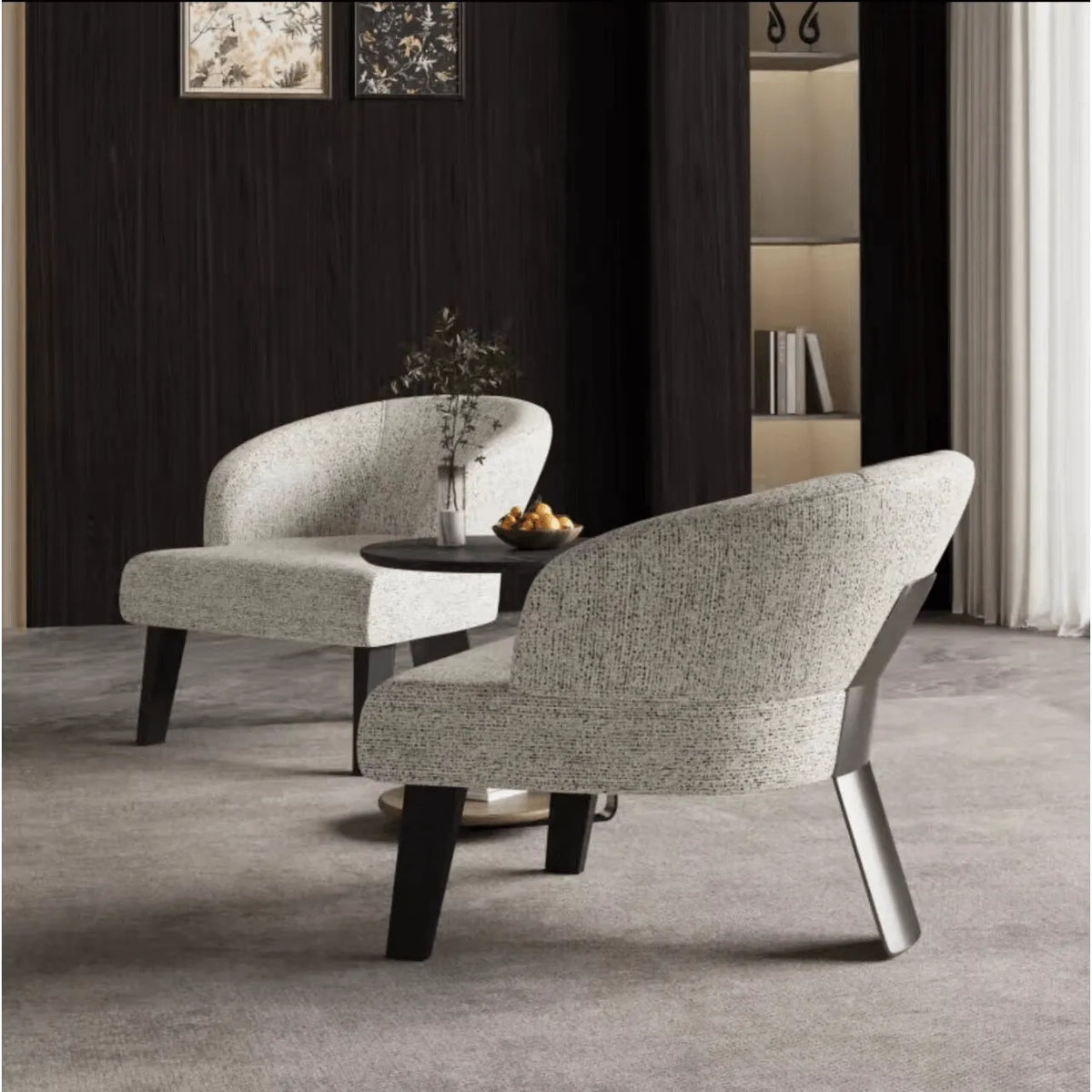Sculptural Italian Accent Chair with Curved Shelter Arms and Textured Upholstery