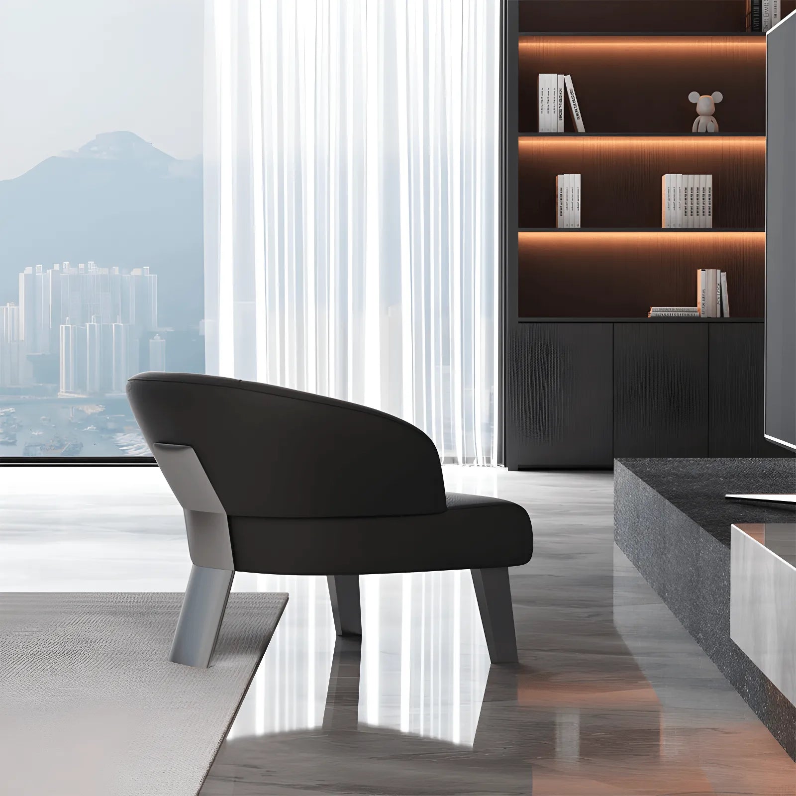 Sculptural Italian Accent Chair with Curved Shelter Arms and Textured Upholstery