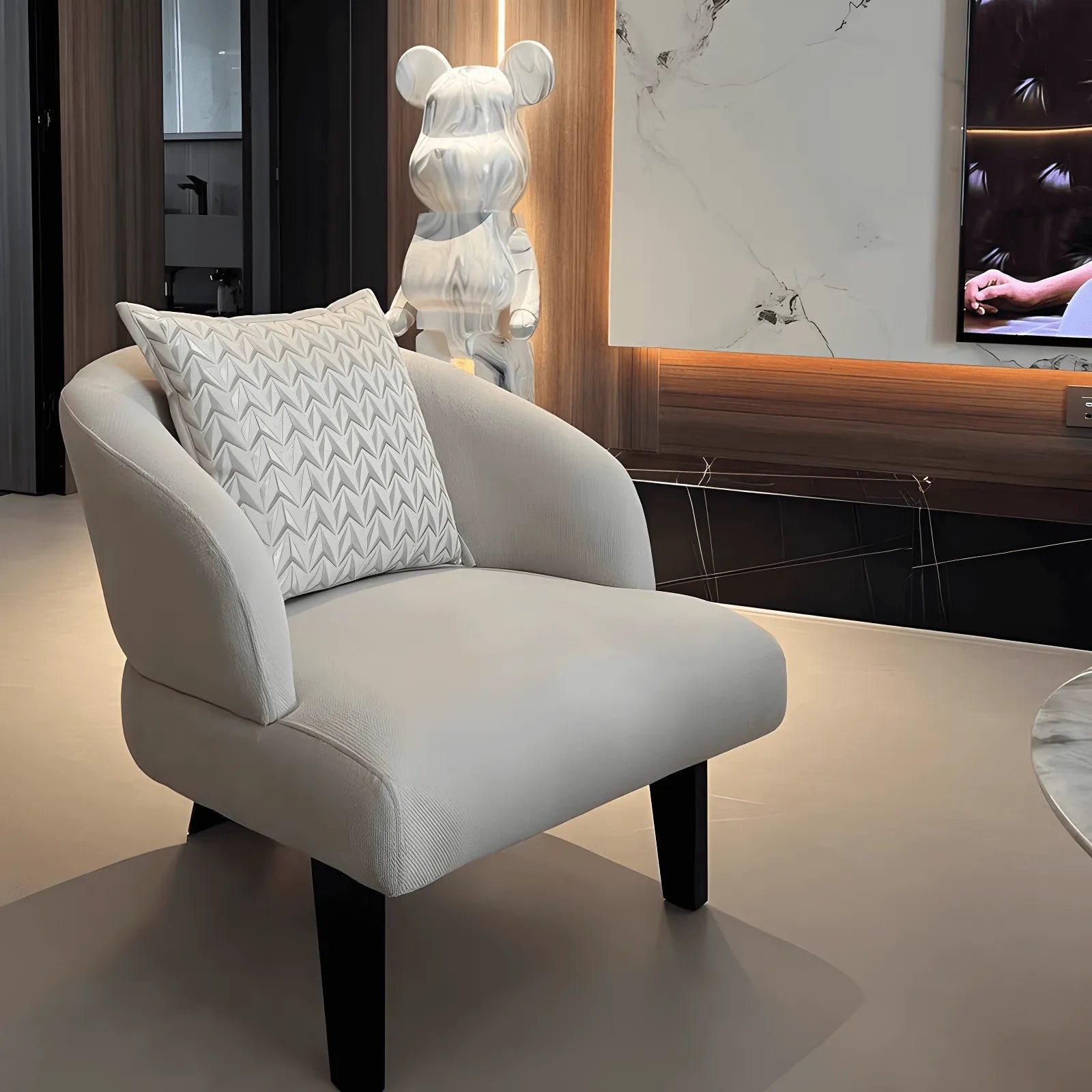 Sculptural Italian Accent Chair with Curved Shelter Arms and Textured Upholstery