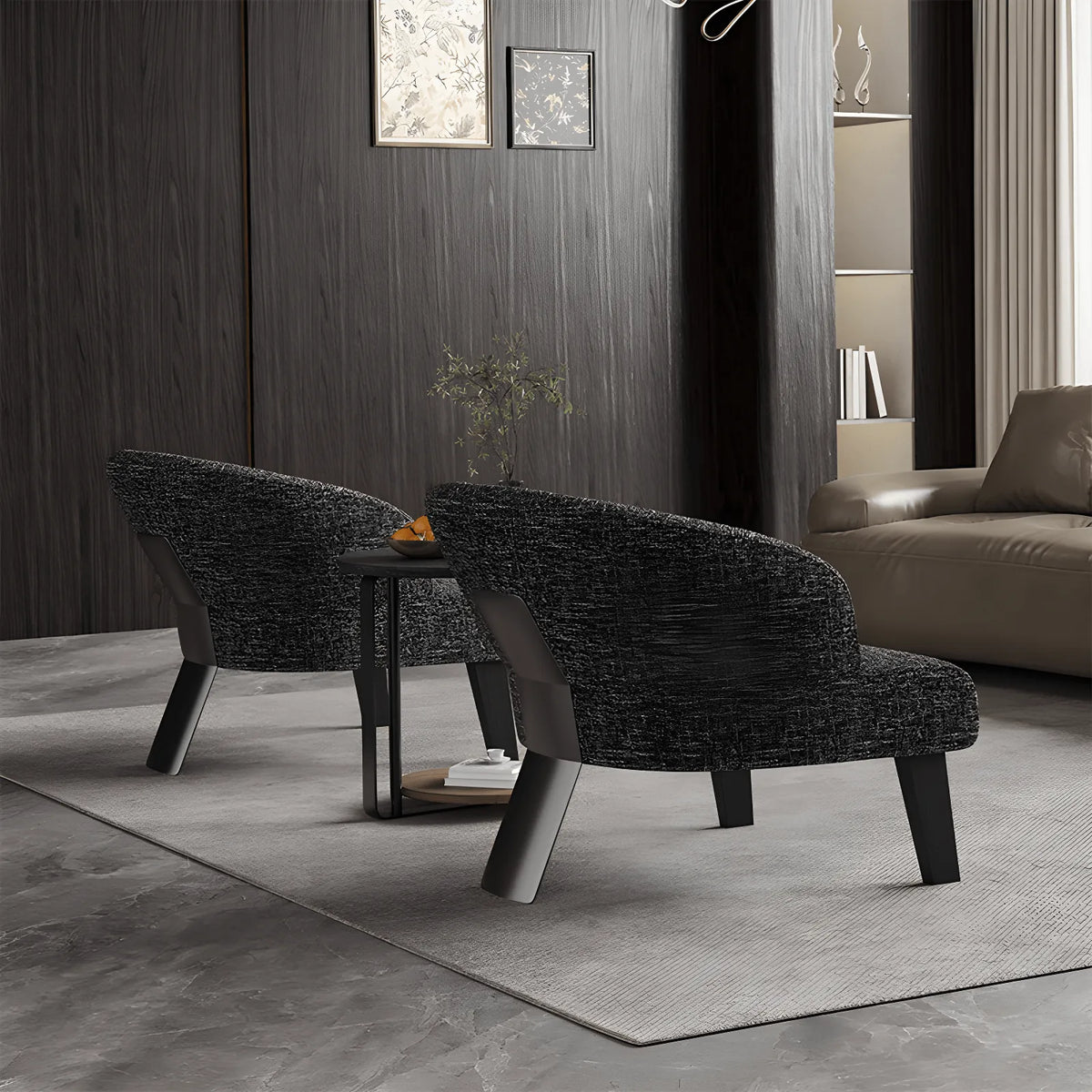 Sculptural Italian Accent Chair with Curved Shelter Arms and Textured Upholstery
