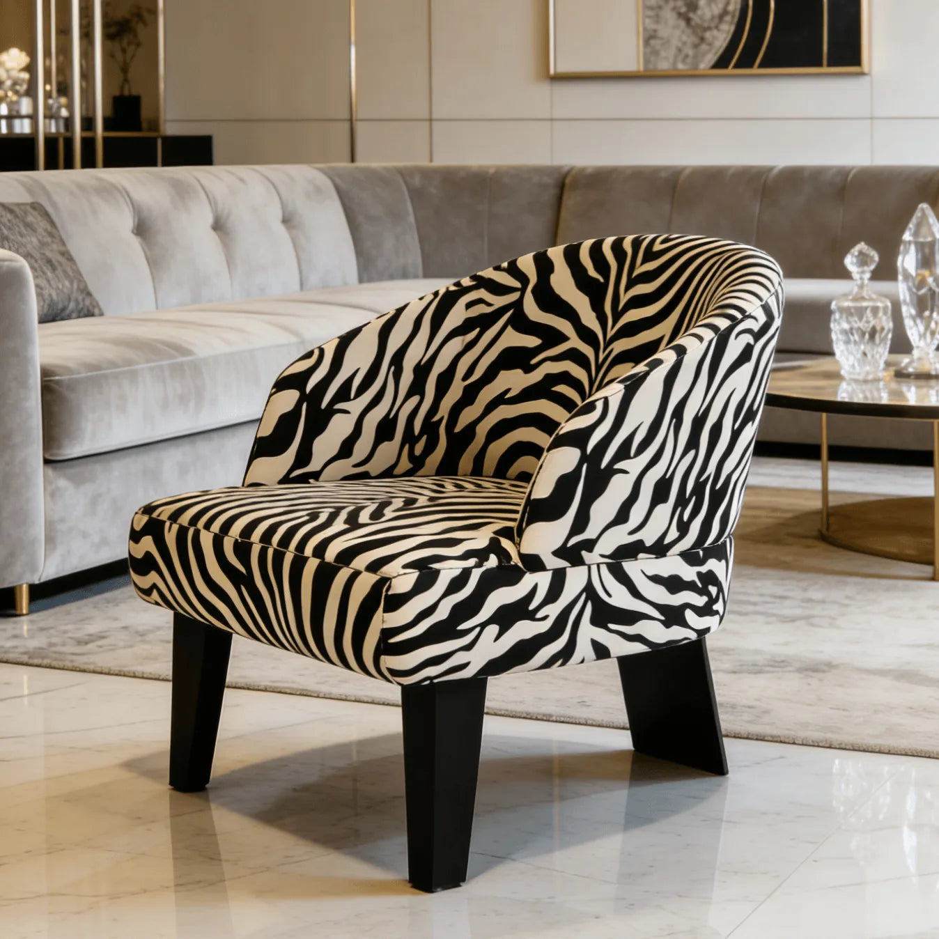 Sculptural Italian Accent Chair with Curved Shelter Arms and Textured Upholstery Main Product Image