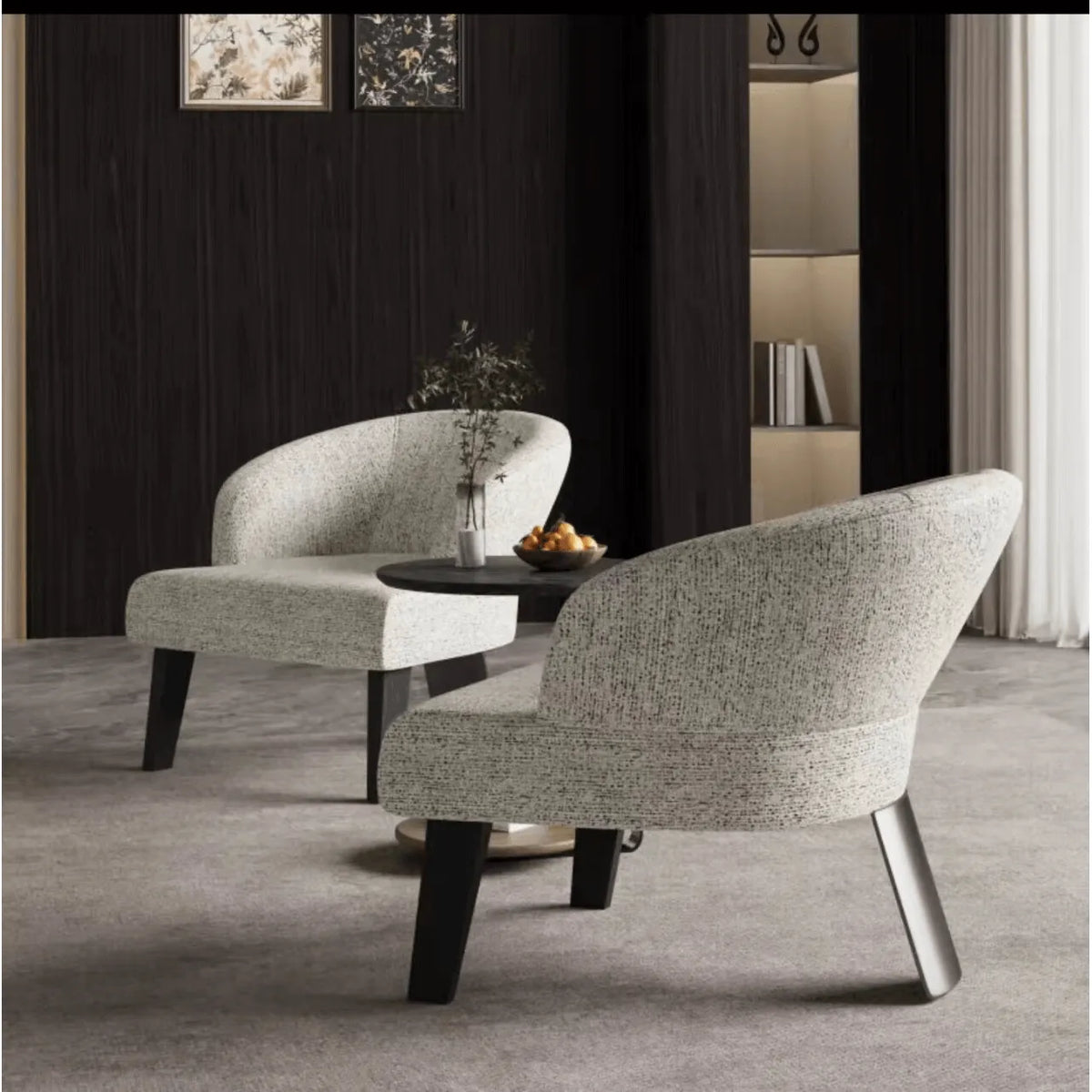 Sculptural Italian Accent Chair with Curved Shelter Arms and Textured Upholstery