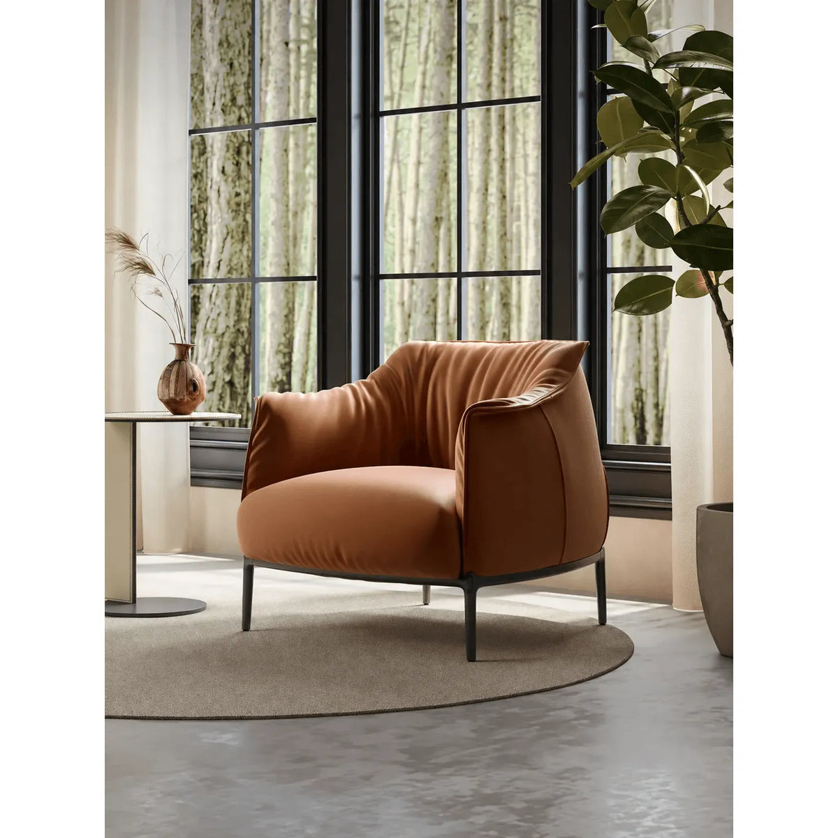 Sculptural Italian Leather Archibald Armchair with Wrapped Comfort Main Product Image Image principale du produit