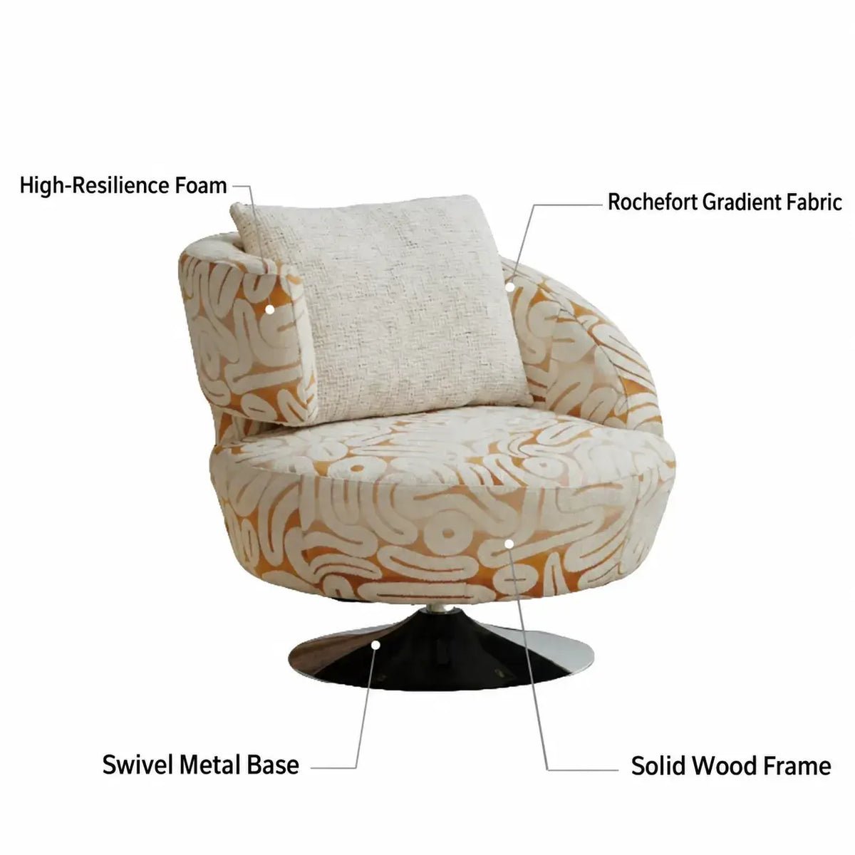 Sculptural Khaki Graffiti Swivel Chair With Curved Lounge Silhouette