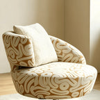 Sculptural Khaki Graffiti Swivel Chair With Curved Lounge Silhouette