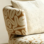 Sculptural Khaki Graffiti Swivel Chair With Curved Lounge Silhouette