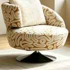 Sculptural Khaki Graffiti Swivel Chair With Curved Lounge Silhouette