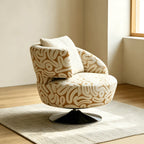Sculptural Khaki Graffiti Swivel Chair With Curved Lounge Silhouette