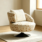 Sculptural Khaki Graffiti Swivel Chair With Curved Lounge Silhouette Main Product Image