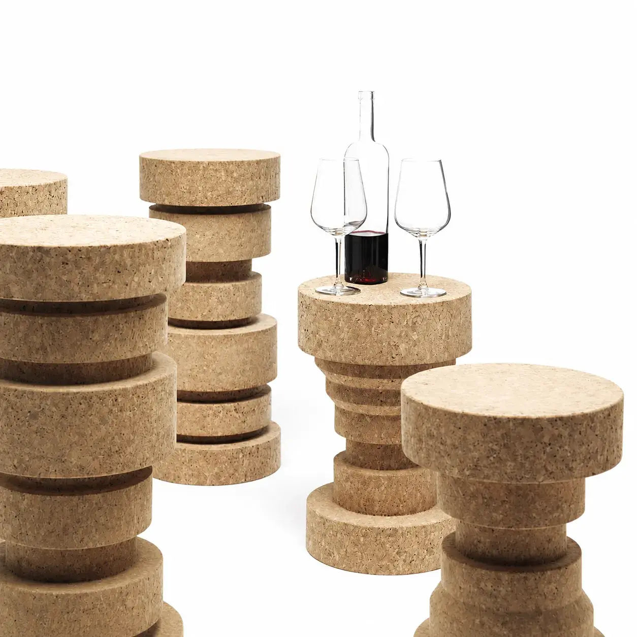 Sculptural Layered Cork Stool and Cork Side Table Series for Living Room