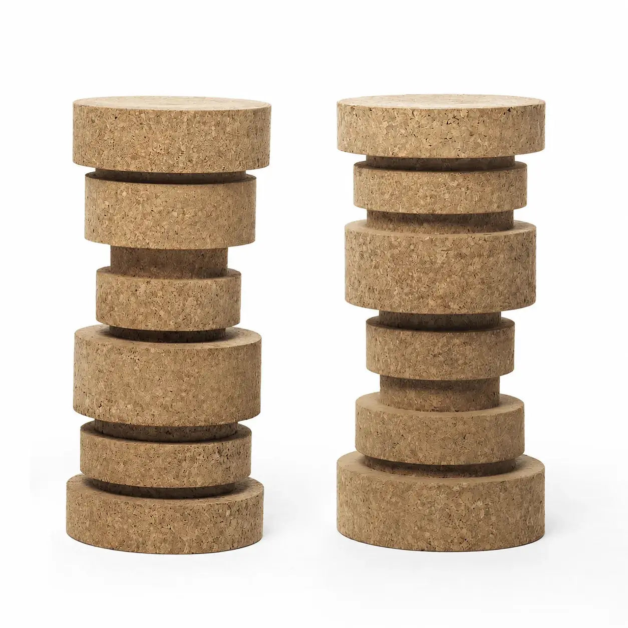 Sculptural Layered Cork Stool and Cork Side Table Series for Living Room