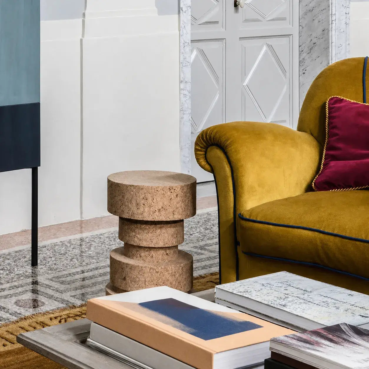 Sculptural Layered Cork Stool and Cork Side Table Series for Living Room