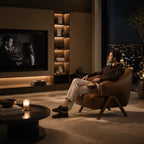 Sculptural Leather Accent Chair with Walnut Frame for Lounge Corners