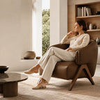 Sculptural Leather Accent Chair with Walnut Frame for Lounge Corners