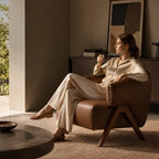 Sculptural Leather Accent Chair with Walnut Frame for Lounge Corners