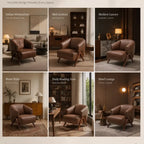 Sculptural Leather Accent Chair with Walnut Frame for Lounge Corners