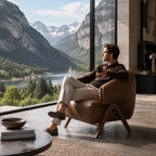 Sculptural Leather Accent Chair with Walnut Frame for Lounge Corners