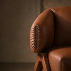 Sculptural Leather Accent Chair with Walnut Frame for Lounge Corners