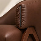 Sculptural Leather Accent Chair with Walnut Frame for Lounge Corners