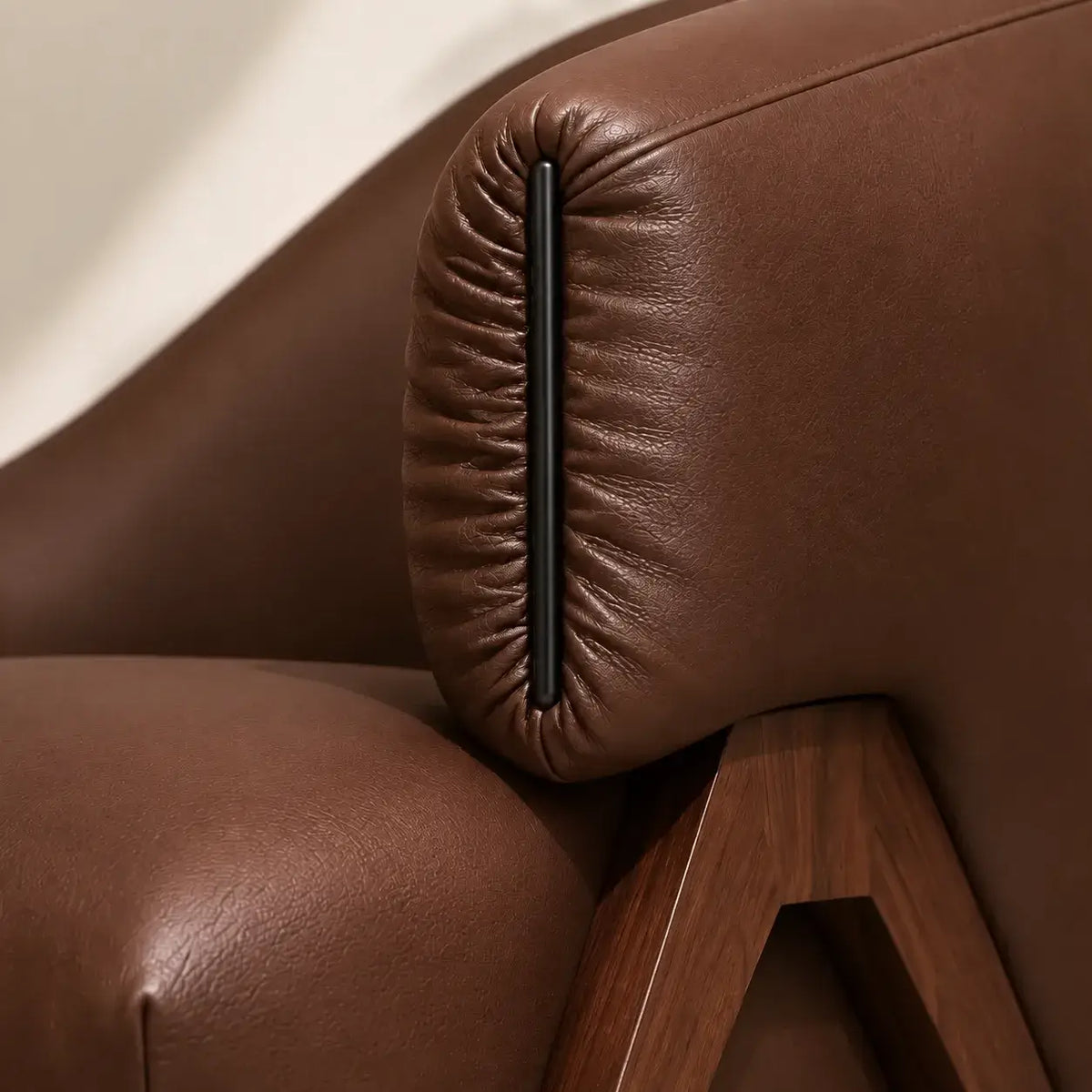 Sculptural Leather Accent Chair with Walnut Frame for Lounge Corners