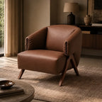 Sculptural Leather Accent Chair with Walnut Frame for Lounge Corners Main Product Image