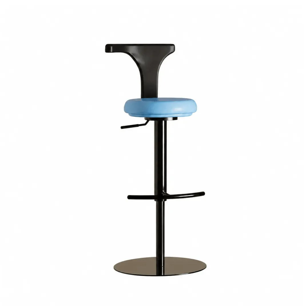 Sculptural Leather Bar Stool with Swivel Lift and Slim Pedestal Base