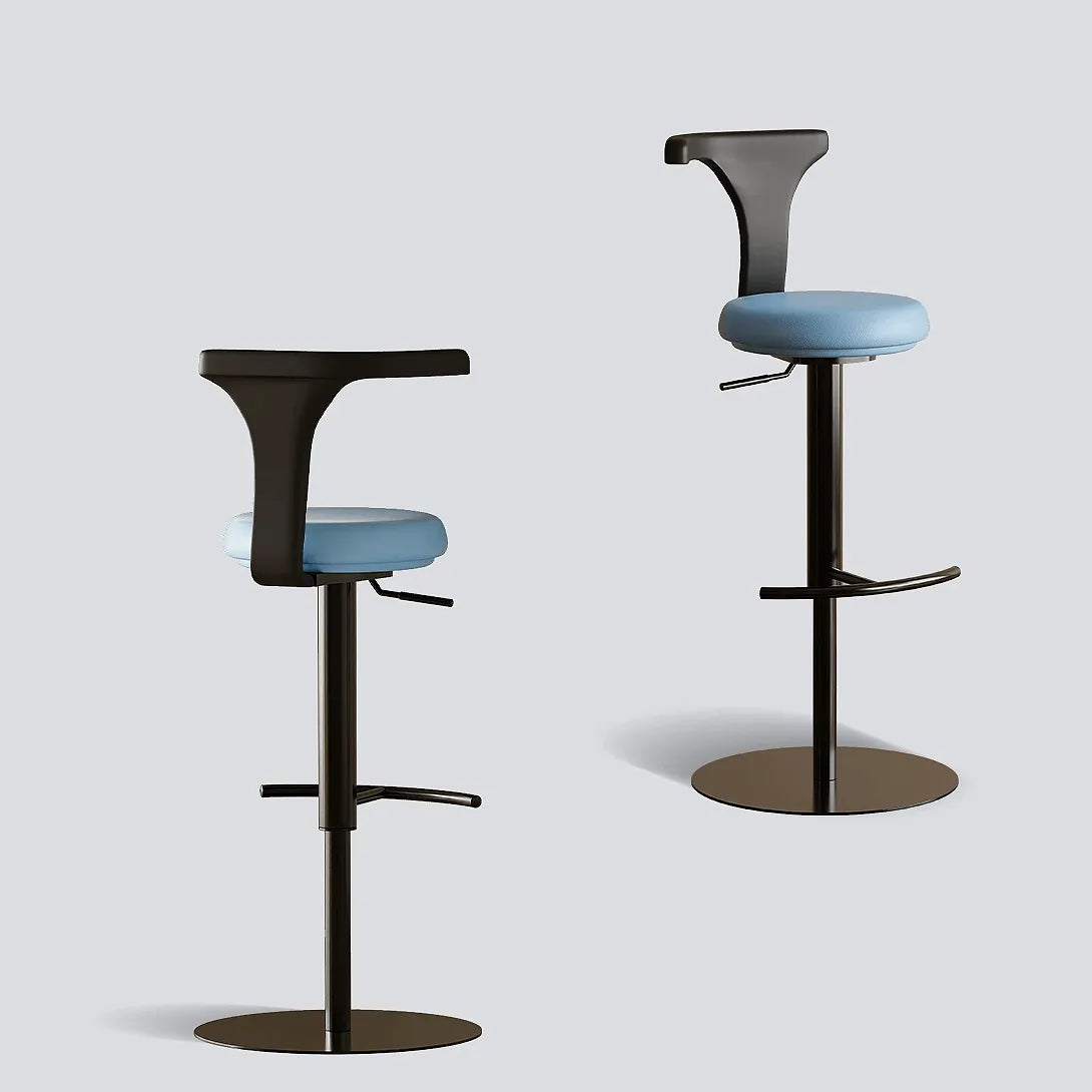 Sculptural Leather Bar Stool with Swivel Lift and Slim Pedestal Base