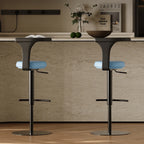 Sculptural Leather Bar Stool with Swivel Lift and Slim Pedestal Base