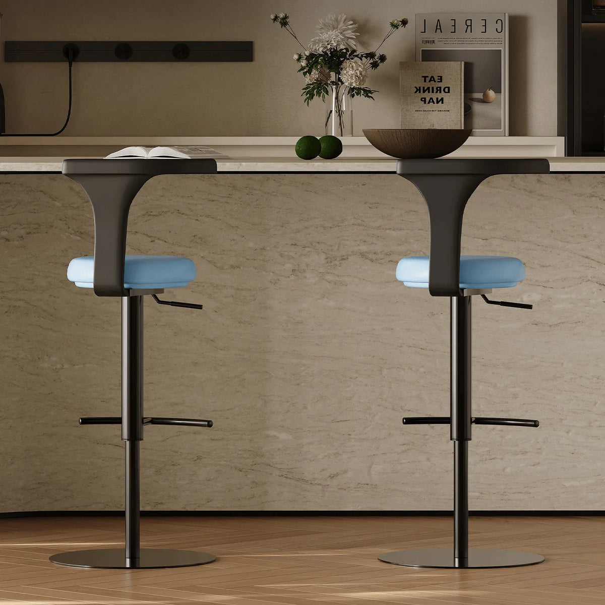 Sculptural Leather Bar Stool with Swivel Lift and Slim Pedestal Base